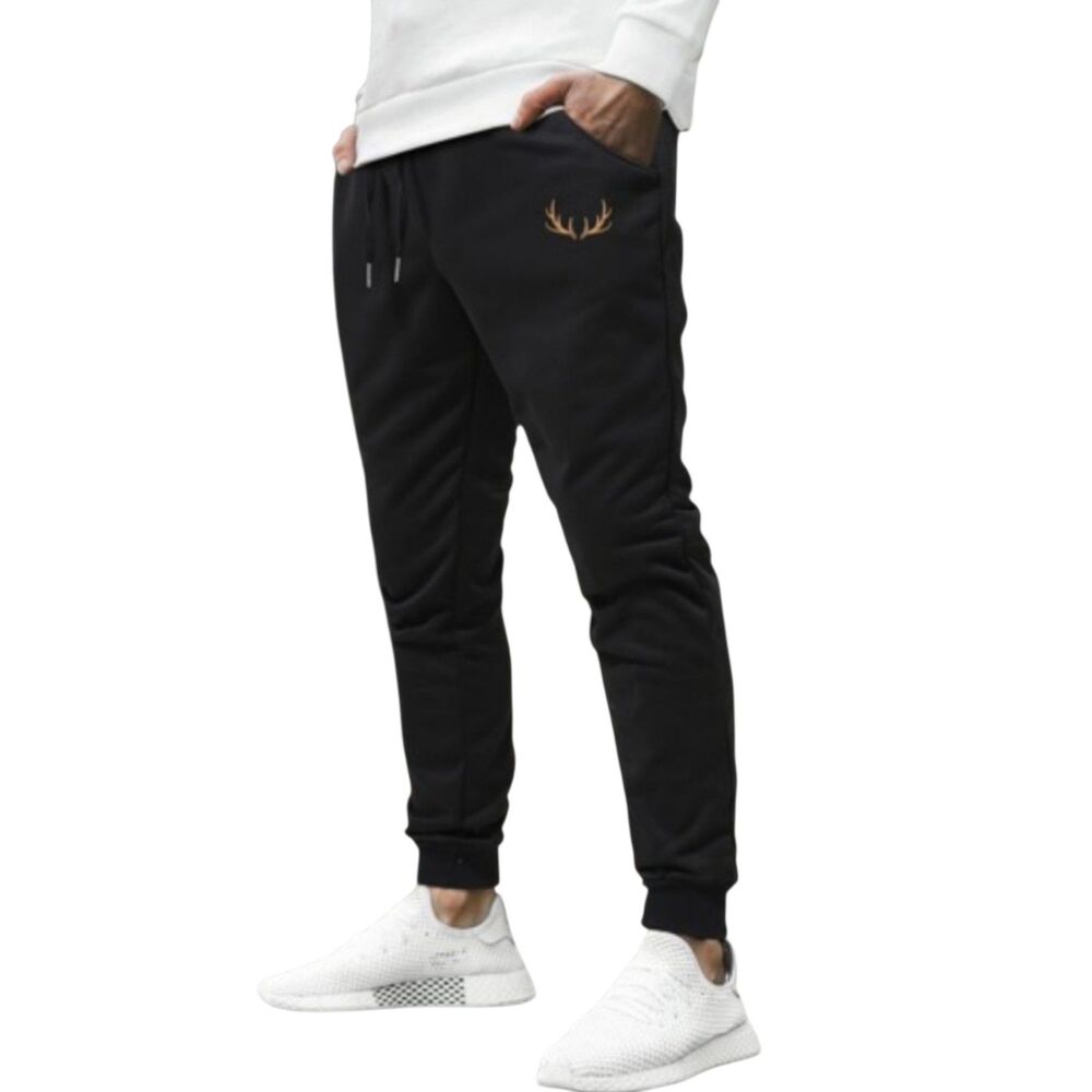 Manfinity Homme Loose Elk Horn Print Drawstring Joggers Sweatpants Men's Large